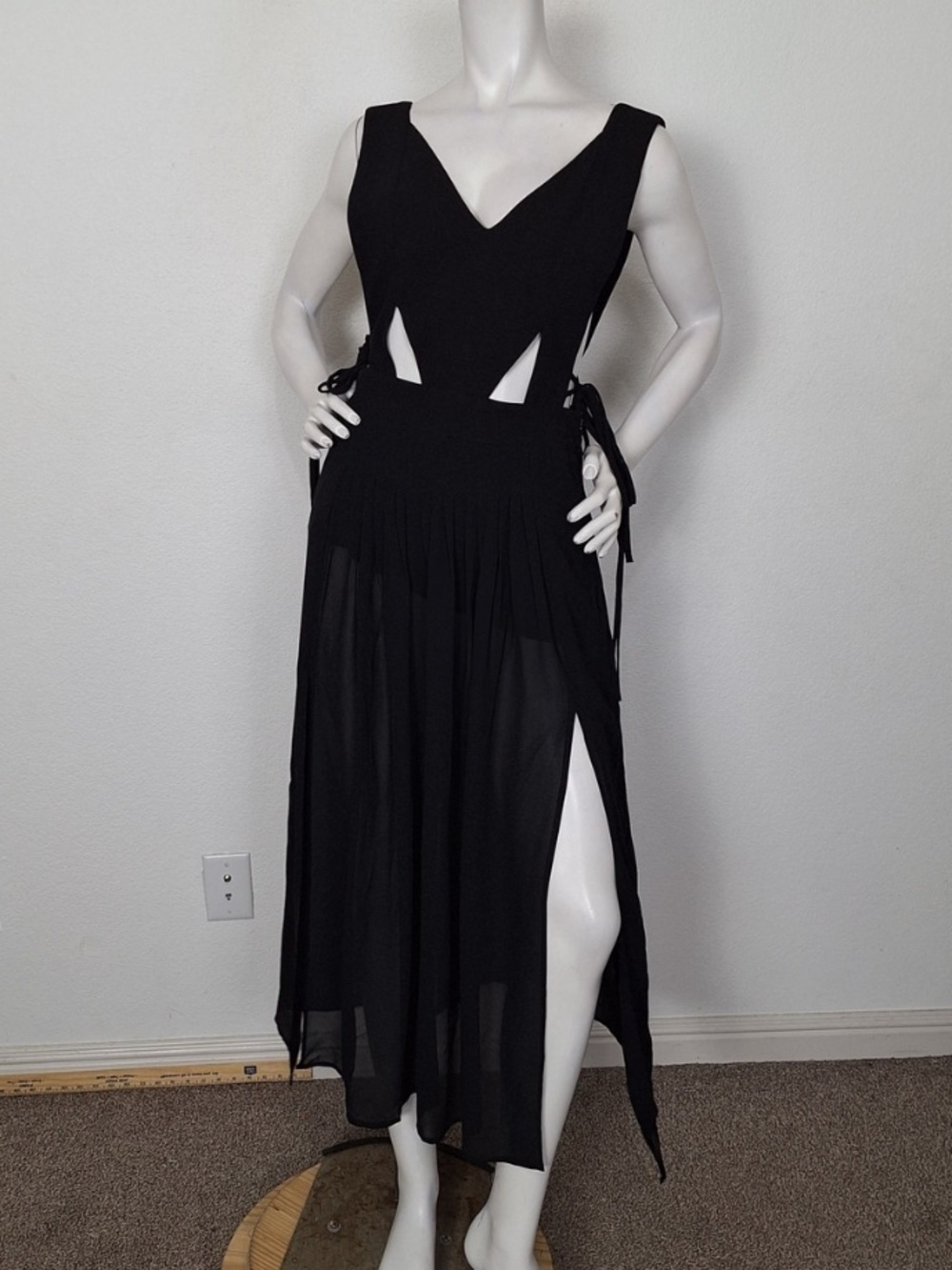 Endless Rose Black Whimsigoth Witchy Cutout Open Side V-Neck Maxi Dress Size S